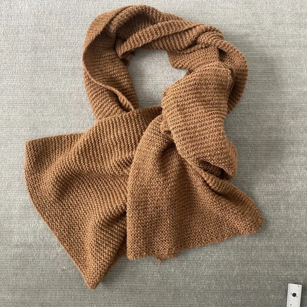 Zara‎ Accessories Scarf Womens M Brown Cable Knit Chunky Oversized Minimalist